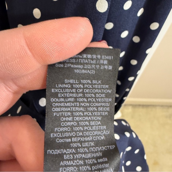 Tory Burch Navy Polka Dot silk Dress w/ white scalloped collar size 2 LIKE NEW - Picture 14 of 16